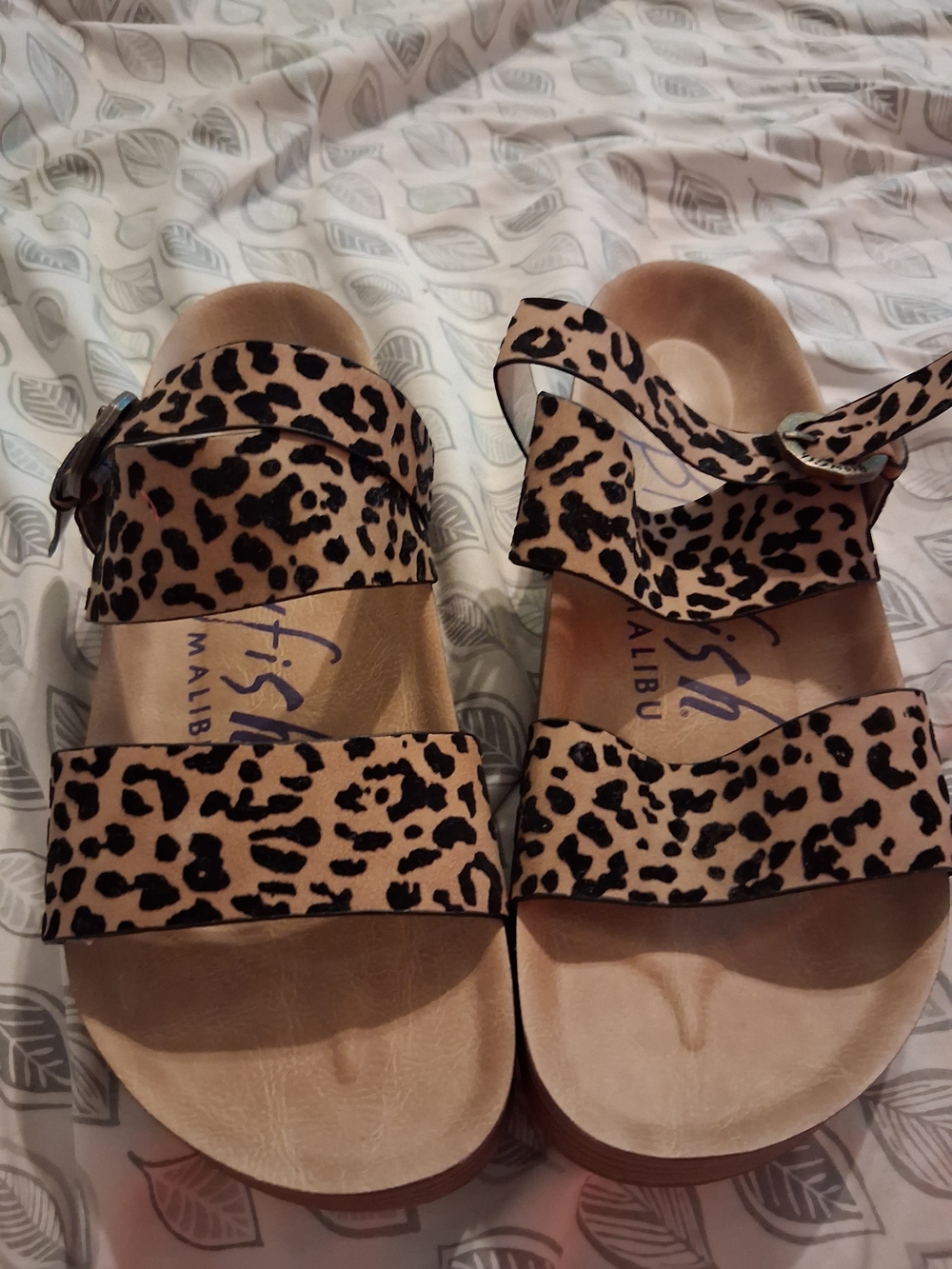 Leopard Print Adjustable Strap Sandals - Black/Tan